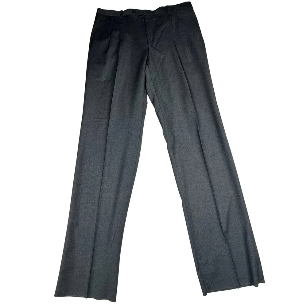 Chaps Men's Dress Pants Gray 100% Wool Trousers Pleated Fronts 44x38 (39x37) NWT
